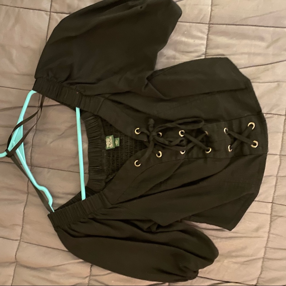 Black Off Shoulder Lace Up Crop Top
